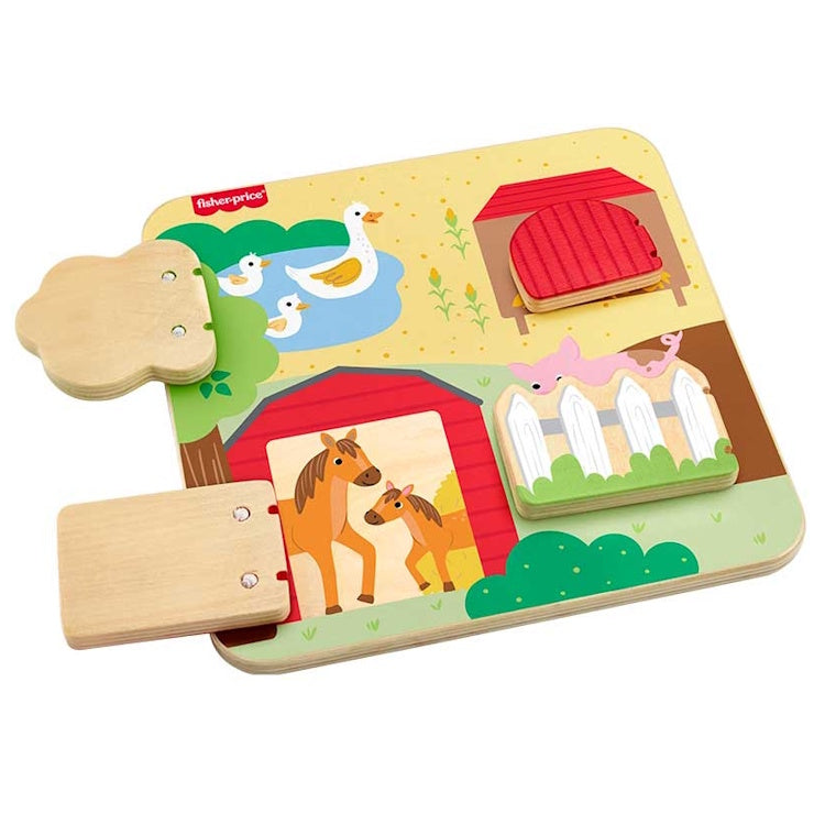 Fisher-Price Wooden Farm Animal Peek-a-Boo Activity Board for Toddlers