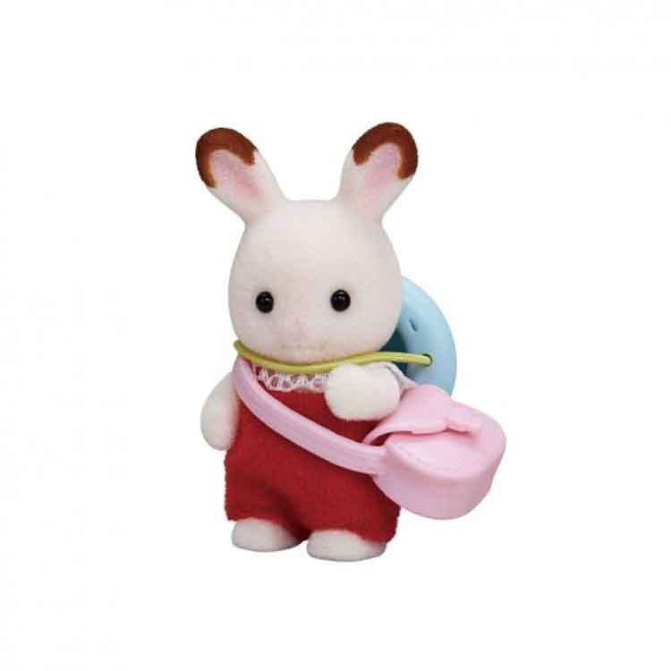 Sylvanian Families Chocolate Rabbit Baby Figure with Crib and Bottle