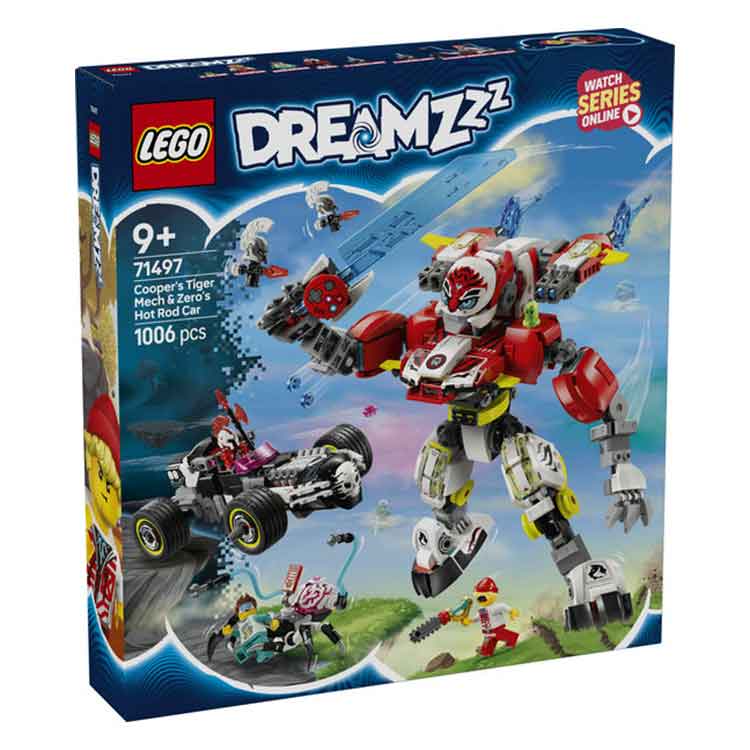 LEGO DREAMZzz 71497 Cooper's Tiger Mech & Zero's Hot Rod Car Set