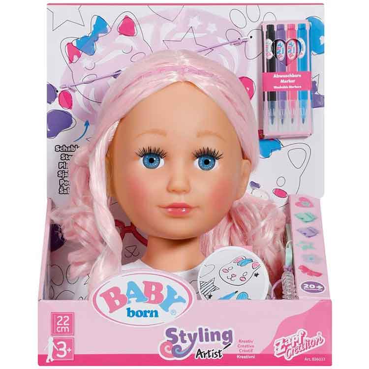 BABY born Creative Styling Head Artist – Pink Hair Doll with 20 Accessories