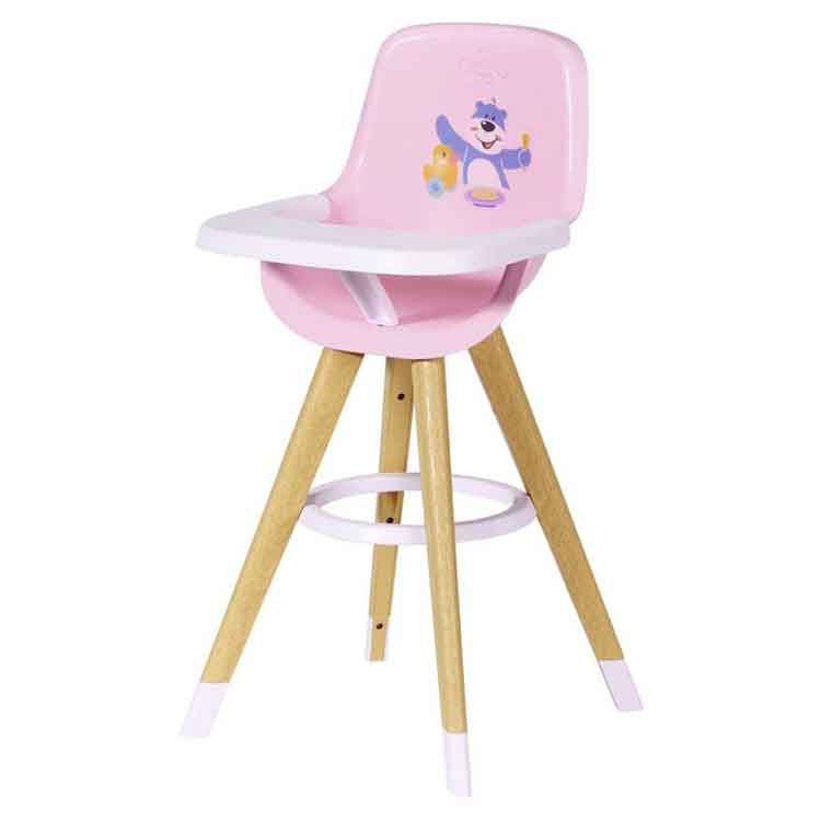 Baby Born Doll Highchair – Pink Seat and Wood-Effect Legs for 43cm Dolls