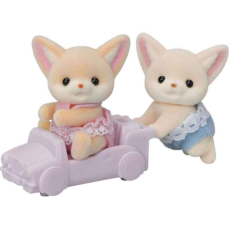 Sylvanian Families Fennec Fox Twins Collectible Figures with Pushcart