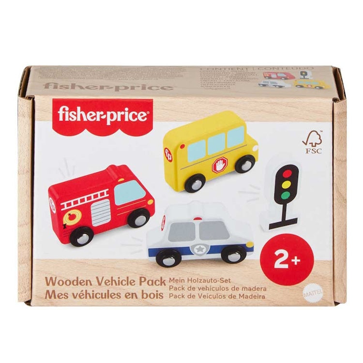 Fisher-Price Wooden Vehicle Pack – 3-Piece FSC Wood Toy Set