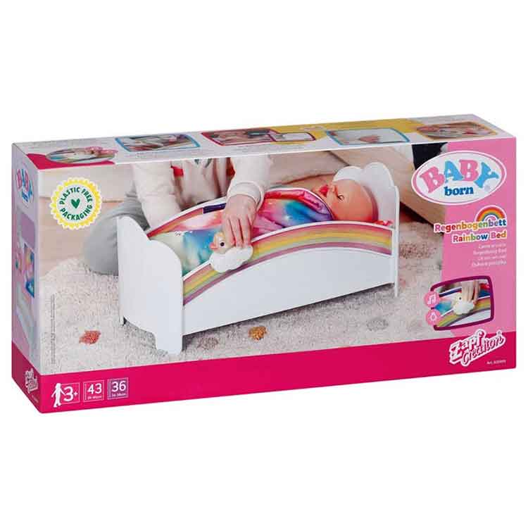 BABY born Rainbow Bed – Interactive Doll Bed with Lights and Music