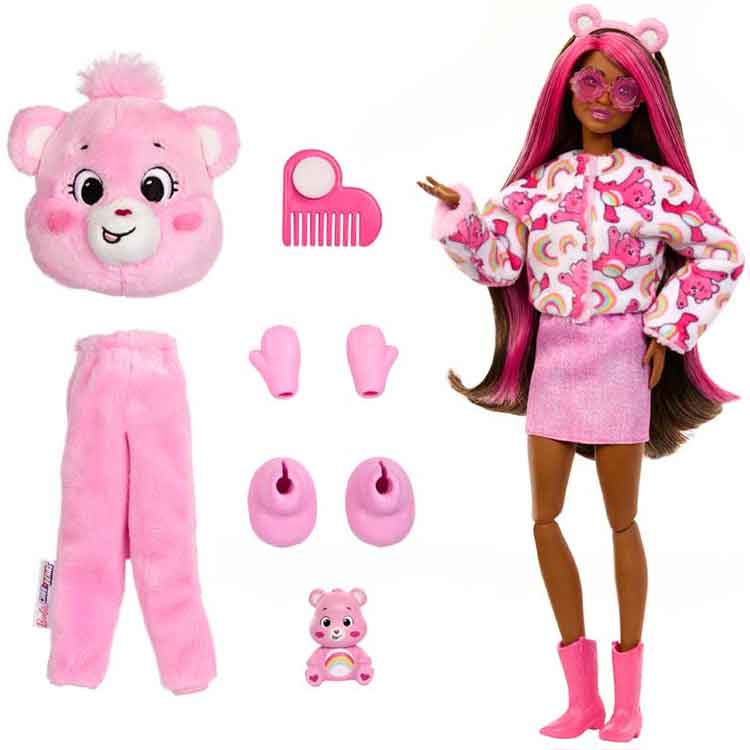 Barbie Cutie Reveal Care Bears Doll – Pink Cheer Bear Plush Costume