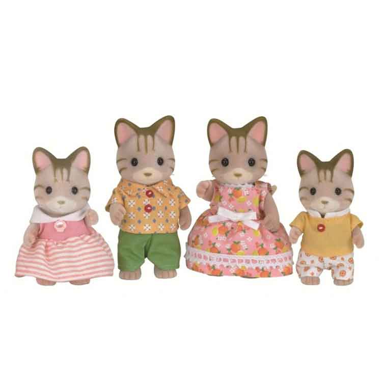 Sylvanian Families Striped Cat Family – 4 Piece Collectible Figure Set