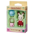 Sylvanian Families Chocolate Rabbit Baby Figure with Crib and Bottle