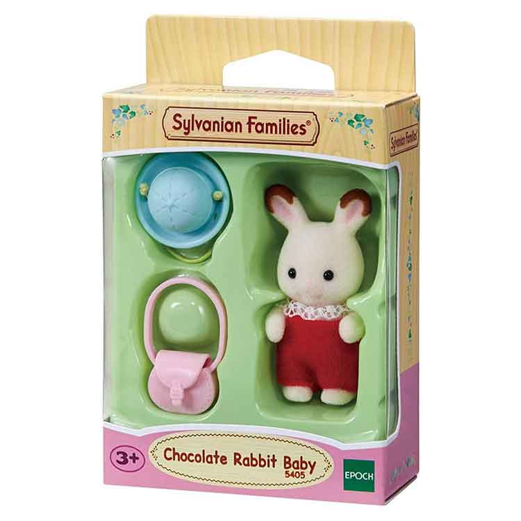 Sylvanian Families Chocolate Rabbit Baby Figure with Crib and Bottle