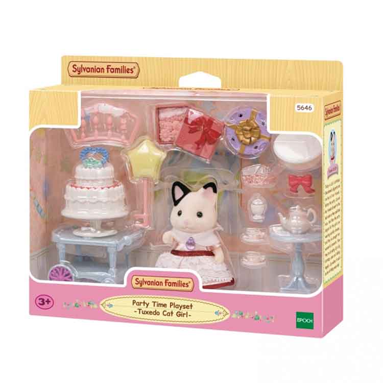 Sylvanian Families Party Time Playset – Tuxedo Cat Girl Figure & Accessories