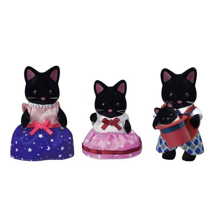 Sylvanian Families Midnight Cat Family - 4 Collectible Figures Set