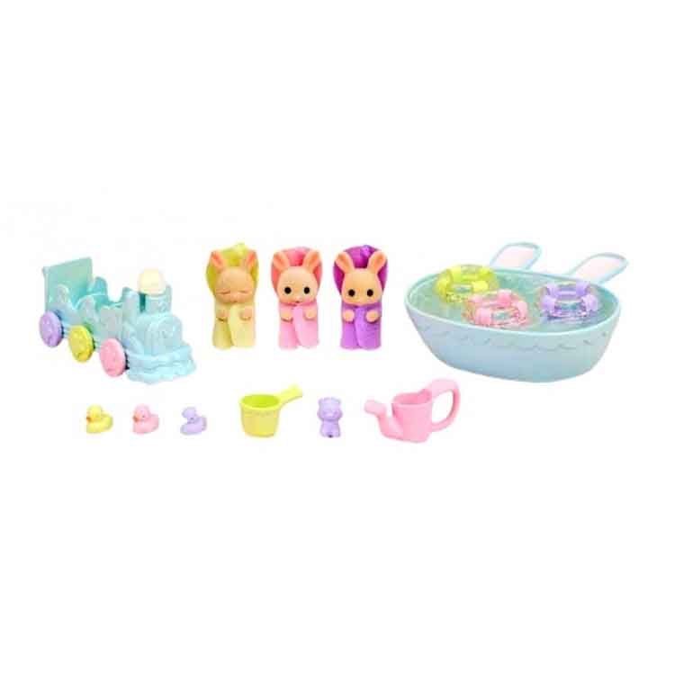 Sylvanian Families Milk Rabbit Triplets Baby Bathtime Set with Figures