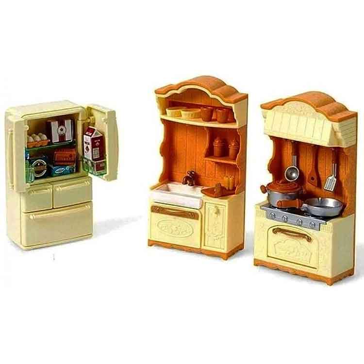 Sylvanian Families Kitchen Play Set – Miniature Dollhouse Toy with Fridge