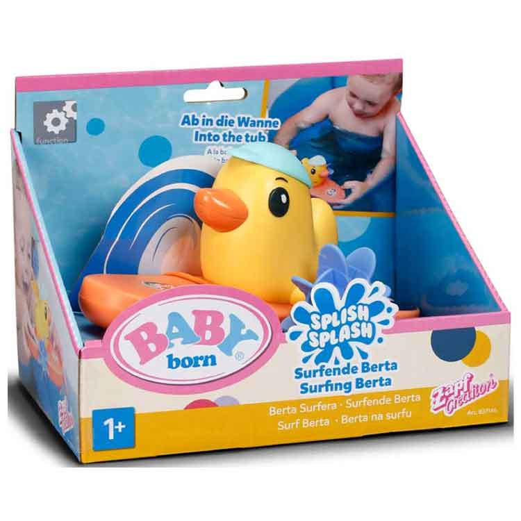 BABY born Splish Splash Surfing Berta Duck Bath Toy – Wind-Up Surfboard