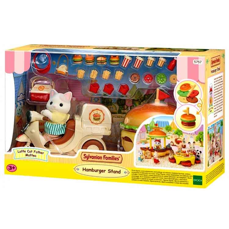 Sylvanian Families Hamburger Stand Playset with Latte Cat Figure