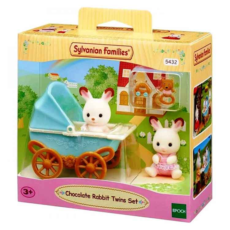 Sylvanian Families Chocolate Rabbit Twin Set with Baby Buggy Toy