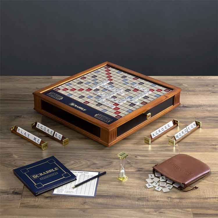 Scrabble Trophy Edition – Luxury 2-Tone Wood Board Game by AJ Toys