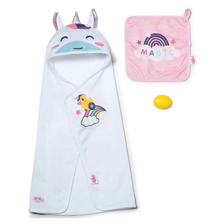 BABY Born Hooded Towel Set – Unicorn Doll Bath Accessory with Wash Cloth