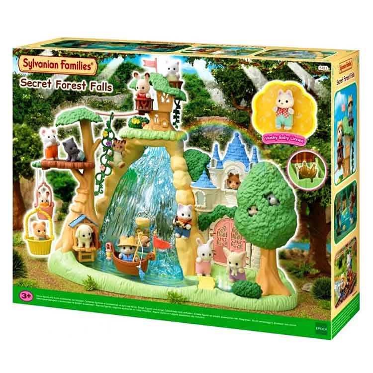Sylvanian Families Secret Forest Falls Playset with Husky Baby Figure