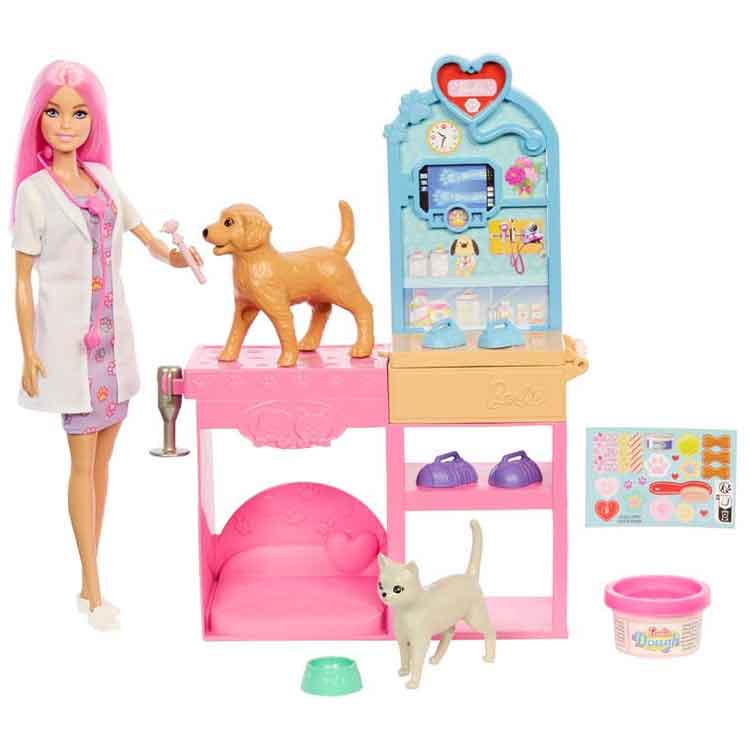 Barbie Fast Cast Veterinarian Clinic Playset with Doll and 2 Pets
