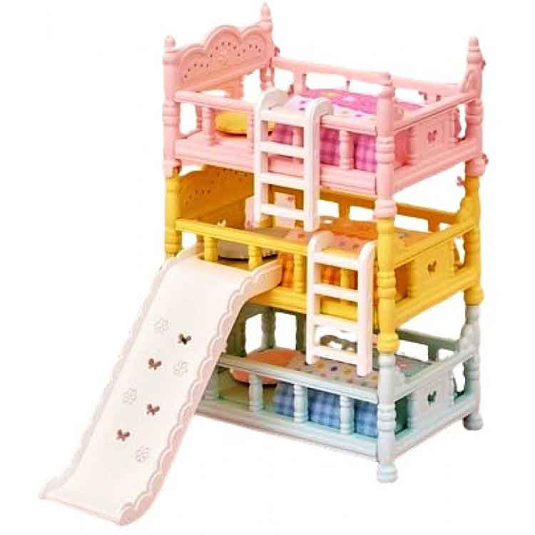 Sylvanian Families Triple Bunk Beds – Miniature Dollhouse Furniture Set