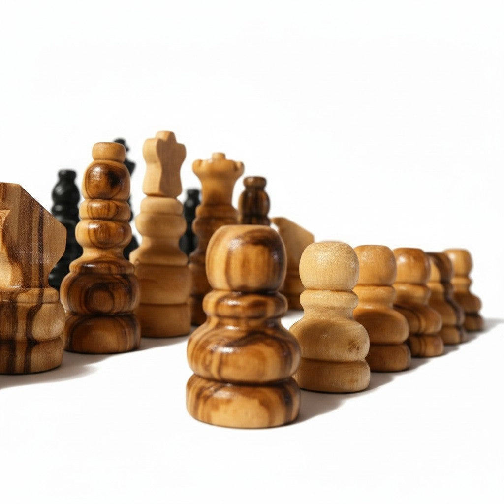 Hand Crafted Olive Wood Chess Pieces - Board Playing Area 24x24cm | Pieces Only