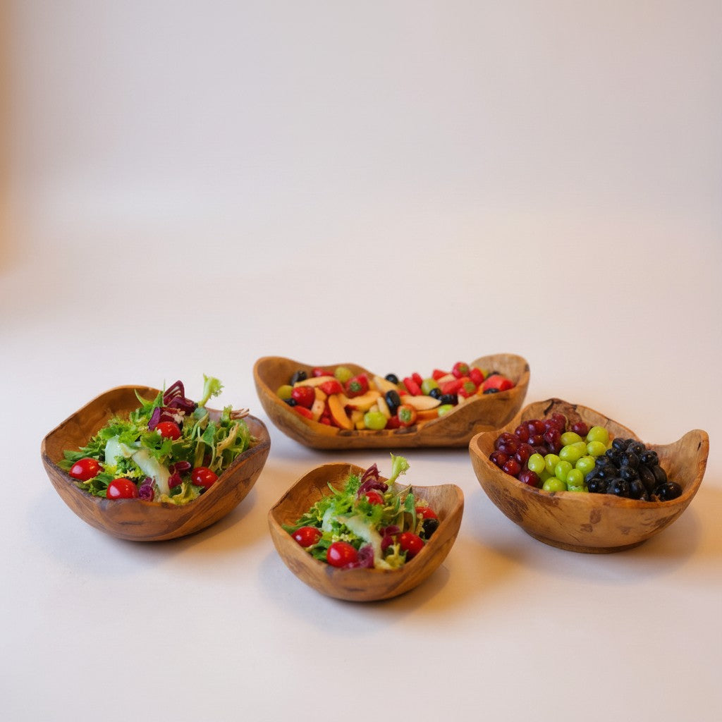 Handcrafted Olive Wood Boat Bowl – Rustic Canoe-Shaped Serving Platter – Natural Fruit & Bread Vessel (Available in Sizes 20cm to 35cm+)