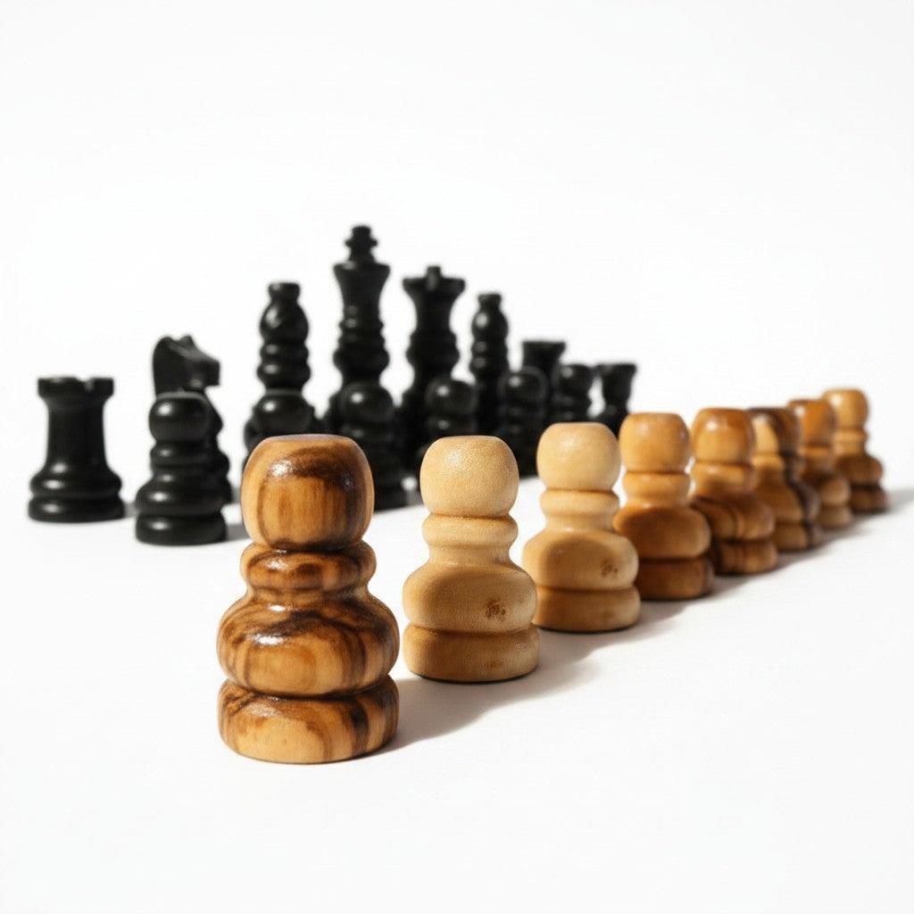 Hand Crafted Olive Wood Chess Pieces - Board Playing Area 24x24cm | Pieces Only