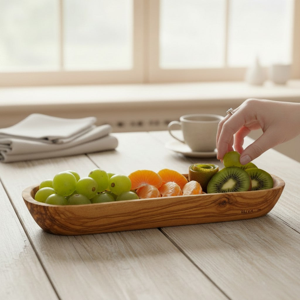 Olive Wood Handcrafted Wooden Bread / Multipurpose Food Display Tray