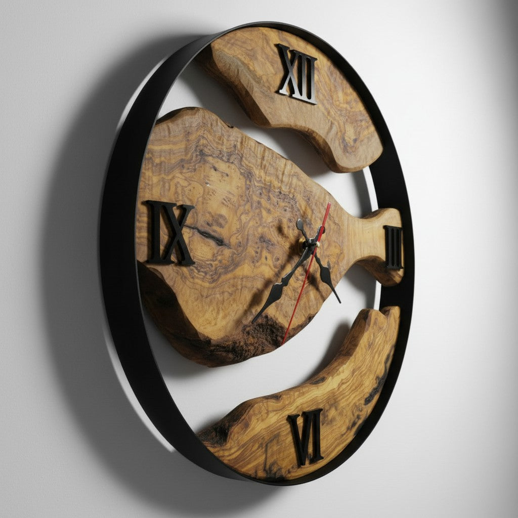 Olive Wood Wall Clock with metal Edge