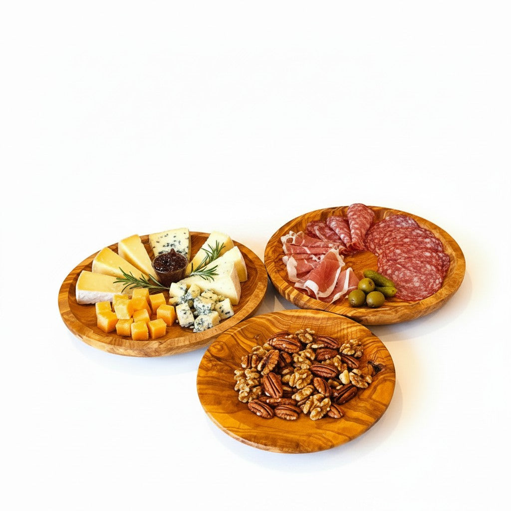 Set of 3 Olive Wood Wooden Plates