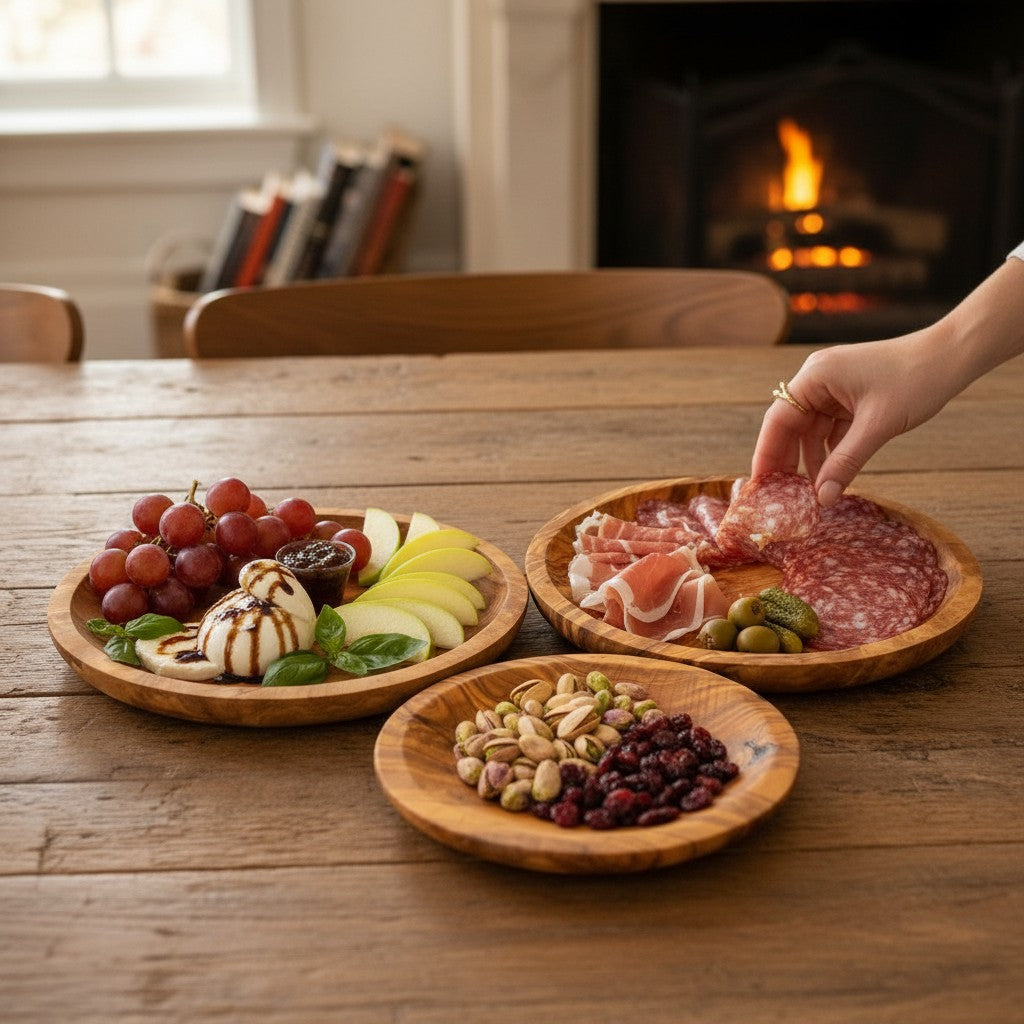 Set of 3 Olive Wood Wooden Plates