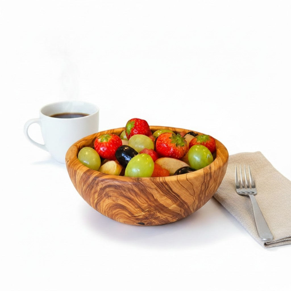 Handmade Olive Wood Bowl | Hand-Turned Wooden Salad Fruit & Serving Bowl | Beautiful Swirling Natural Grain | 6–20 cm
