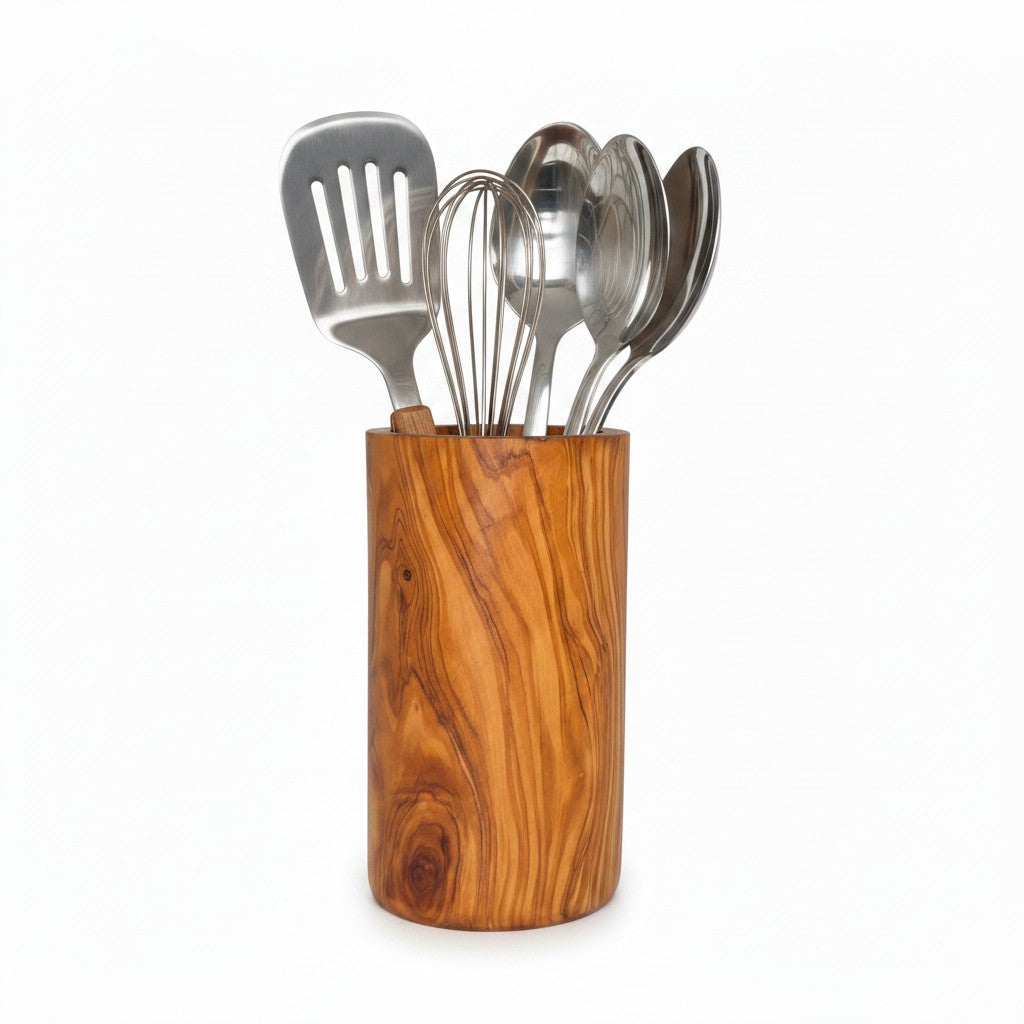 Olive Wood Cutlery & Utensils Holder 15 cm, natural, handmade, gift