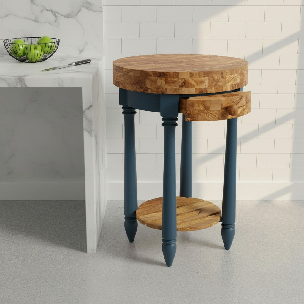 Olive Wood Butcher Block Table Island W/ Drawer