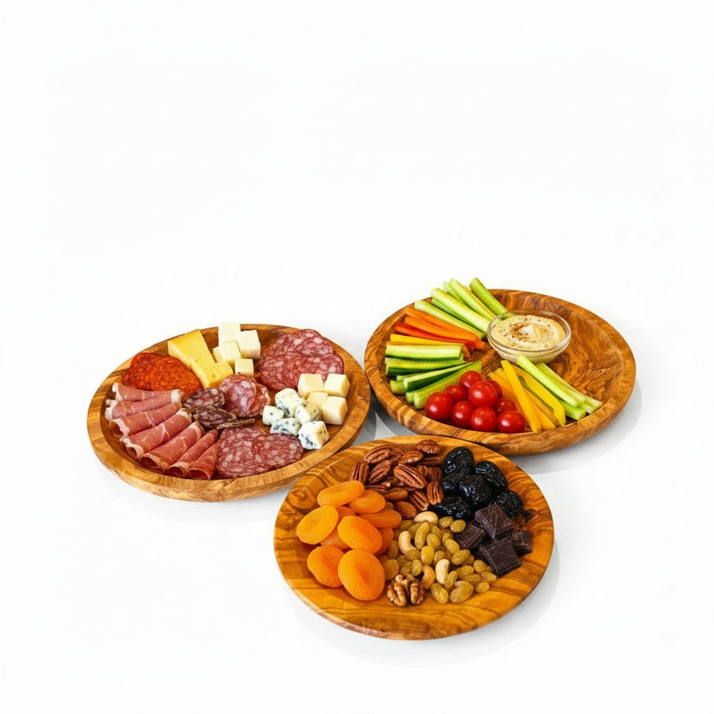Set of 3 Olive Wood Wooden Plates