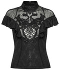 Punk Rave Gothic Applique Top | Kate's Clothing Lace Flutter Sleeve Shirt