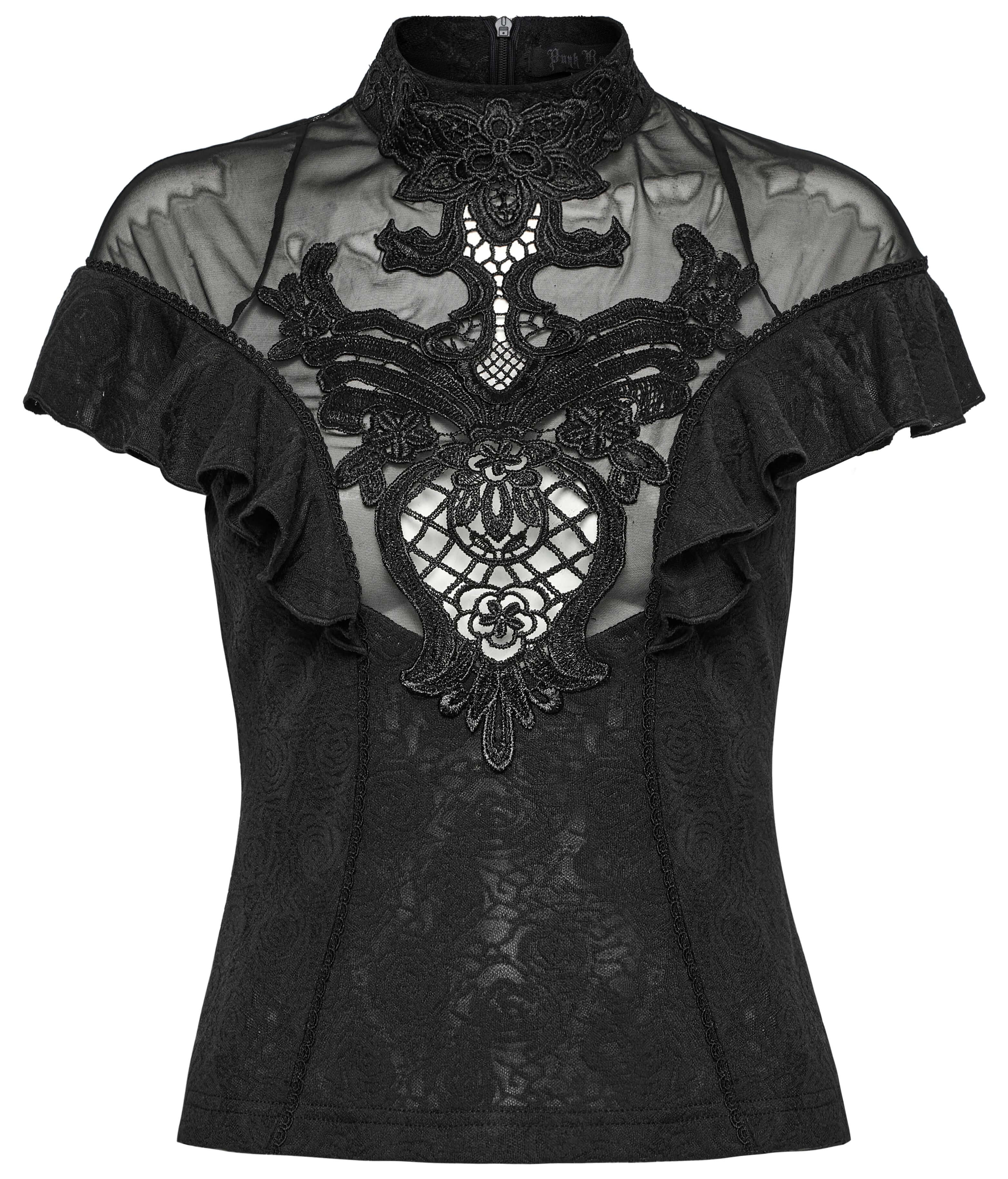 Punk Rave Gothic Applique Top | Kate's Clothing Lace Flutter Sleeve Shirt