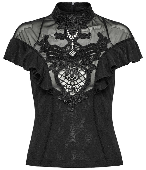 Punk Rave Gothic Applique Top | Kate's Clothing Lace Flutter Sleeve Shirt