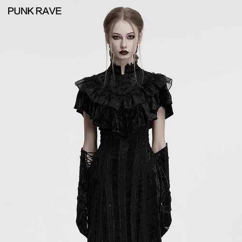 Punk Rave Elysia Velvet Ruffle Goth Shawl – Victorian Lace Collar Black
