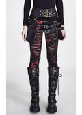 Punk Rave Lara Gothic Leggings – Distressed Mesh Red Splatter Black