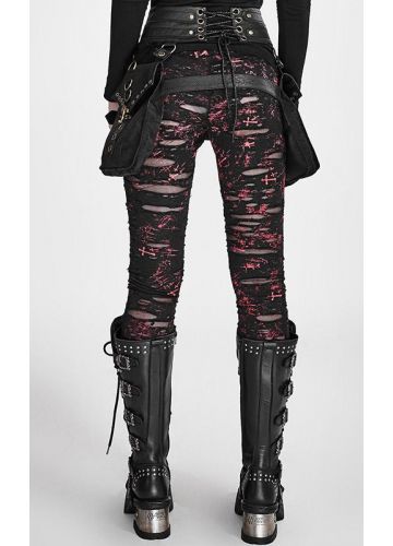 Punk Rave Lara Gothic Leggings – Distressed Mesh Red Splatter Black