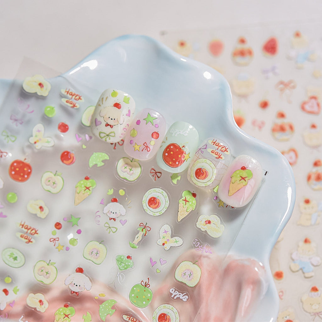 LuLuFun Studio Bear and Puppy Nail Deco Stickers - Cute DIY Nail Art