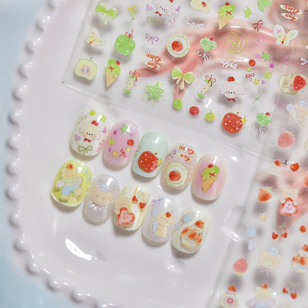 LuLuFun Studio Bear and Puppy Nail Deco Stickers - Cute DIY Nail Art