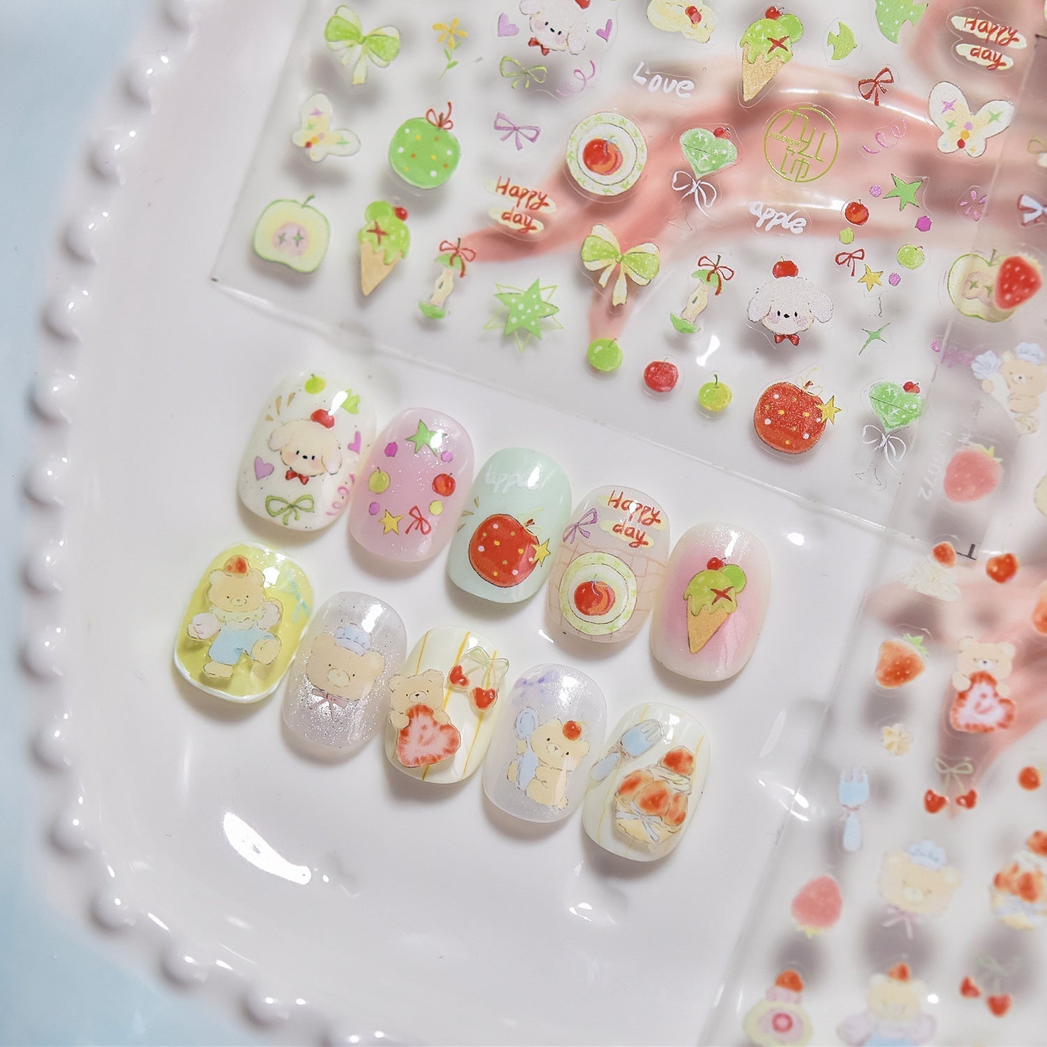 LuLuFun Studio Bear and Puppy Nail Deco Stickers - Cute DIY Nail Art