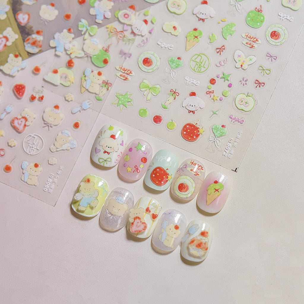 LuLuFun Studio Bear and Puppy Nail Deco Stickers - Cute DIY Nail Art
