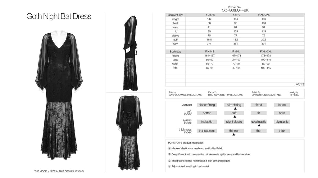 Punk Rave Calliope Goth Night Bat Dress – Rose Mesh Fish Tail Hem