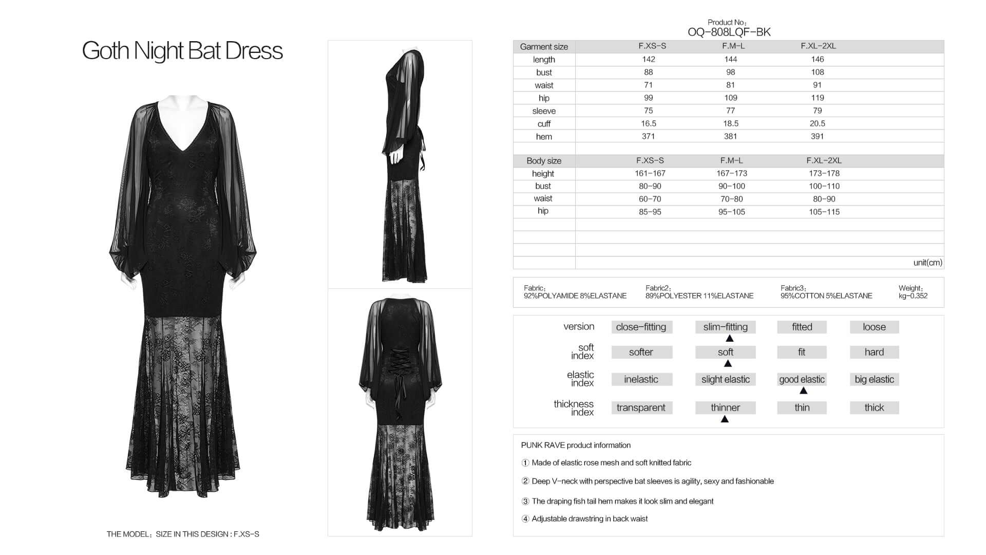 Punk Rave Calliope Goth Night Bat Dress – Rose Mesh Fish Tail Hem