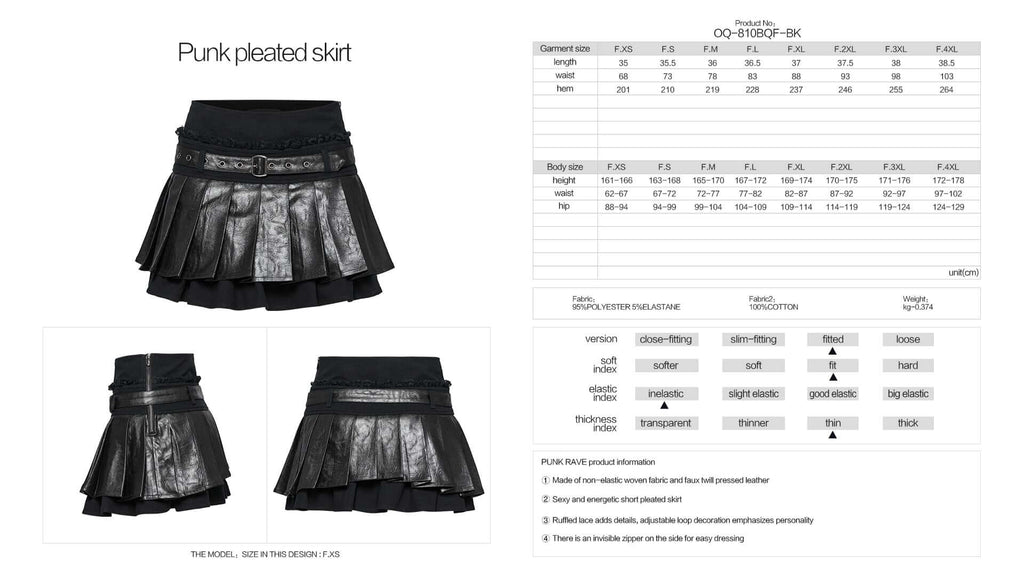 Punk Rave Jianna Pleated Skirt – Faux Leather and Lace Edgy Mini Skirt