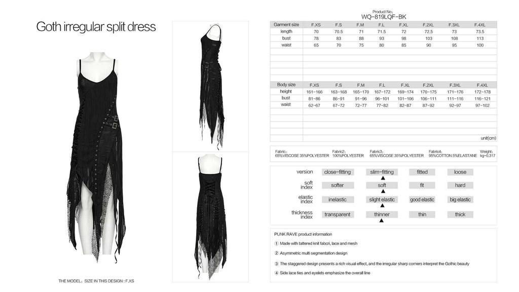 Punk Rave Honey Irregular Split Dress – Gothic Lace and Mesh Knit