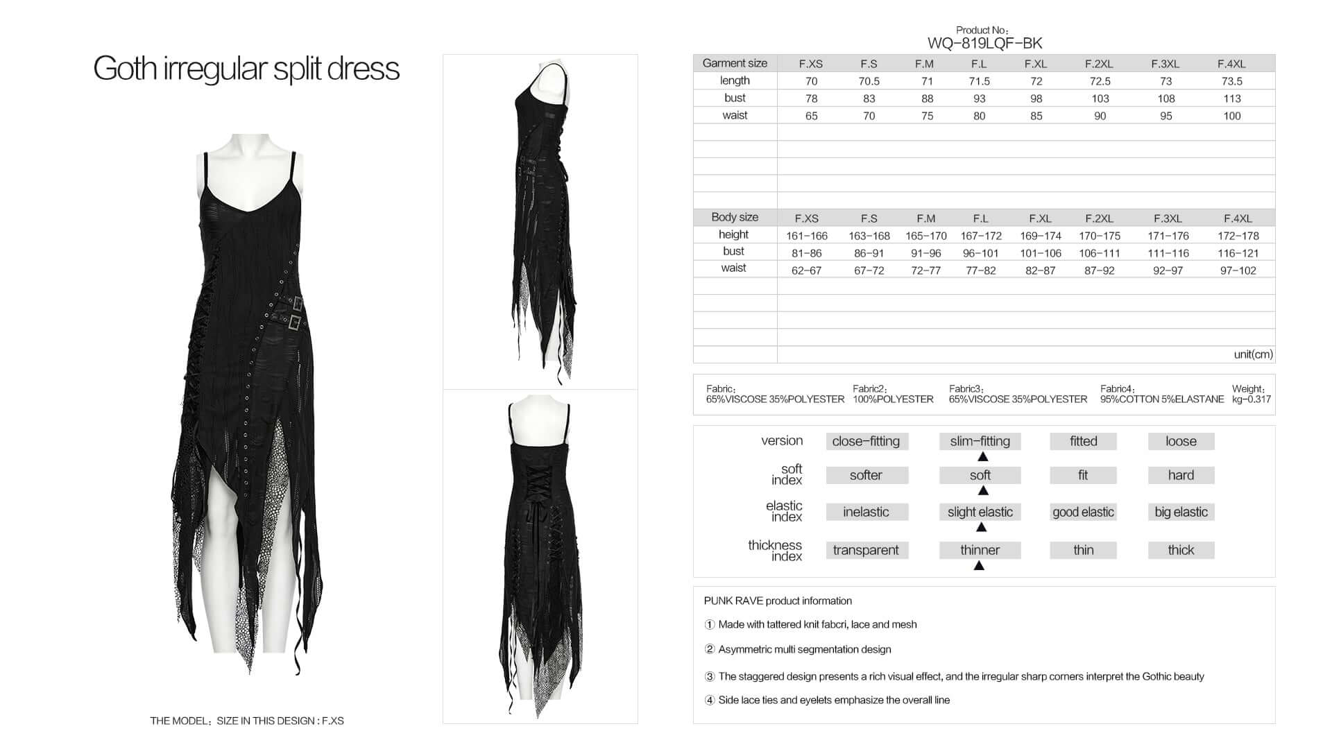 Punk Rave Honey Irregular Split Dress – Gothic Lace and Mesh Knit